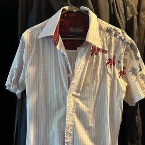 English laundry Claws Shirt- Christopher Wicks hand sewn Embroidered medium.